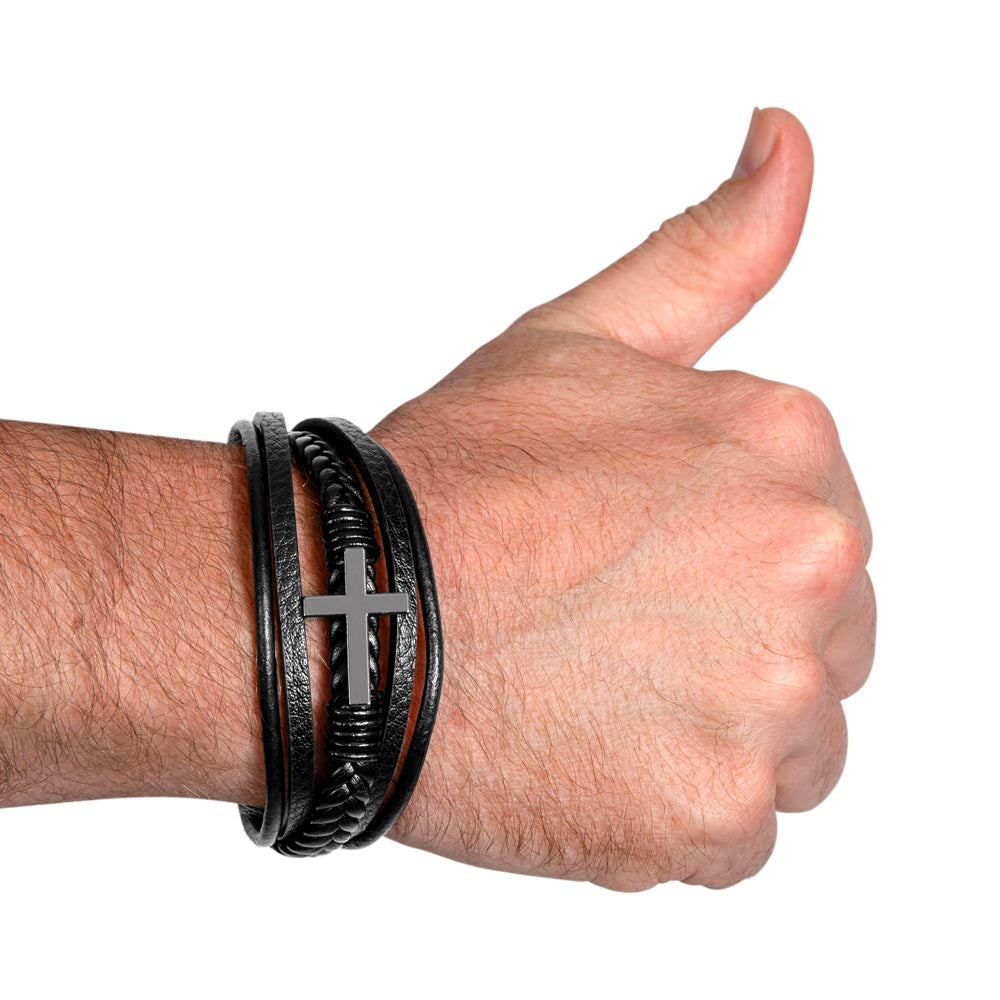 To My Grandson - Men's Cross Leather Bracelet