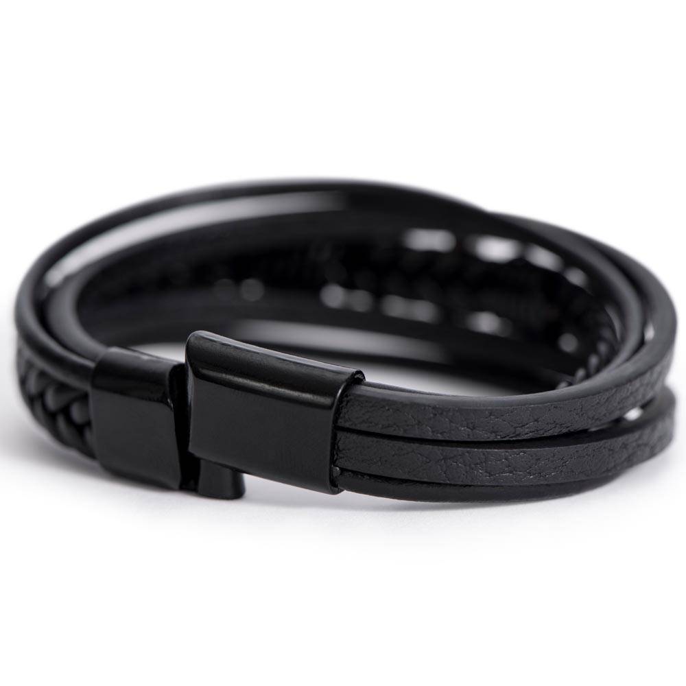 To My Grandson - Men's Cross Leather Bracelet